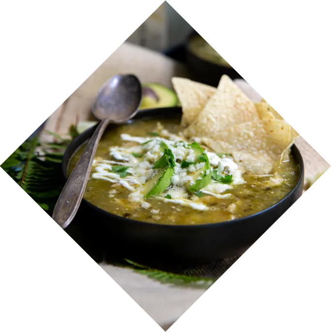 Tomatillo Tortilla Soup in a bowl