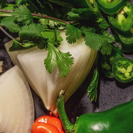 cilantro, onions, and chiles